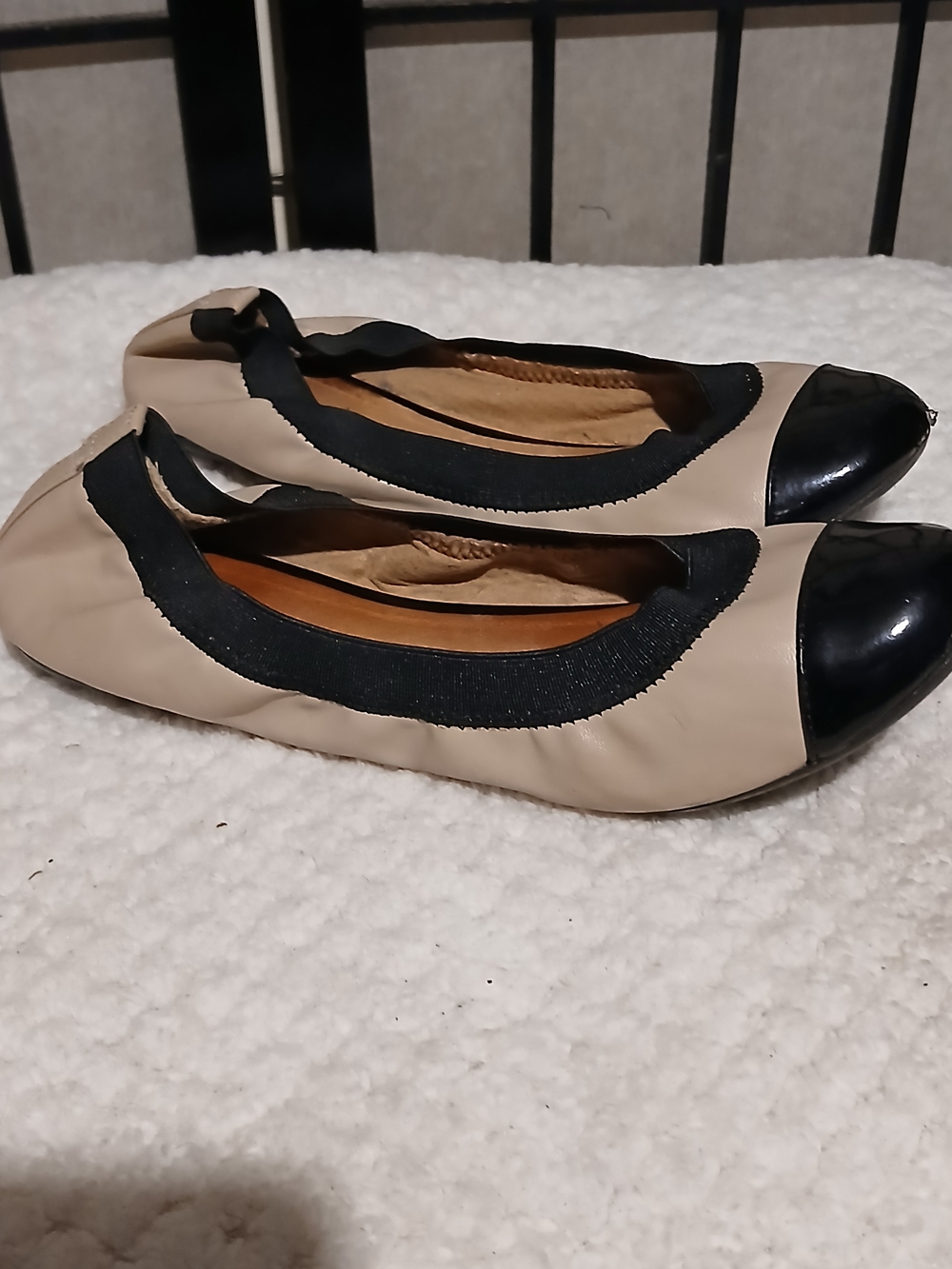 Aldo Beige Ballet Flats with Black Cap Toe